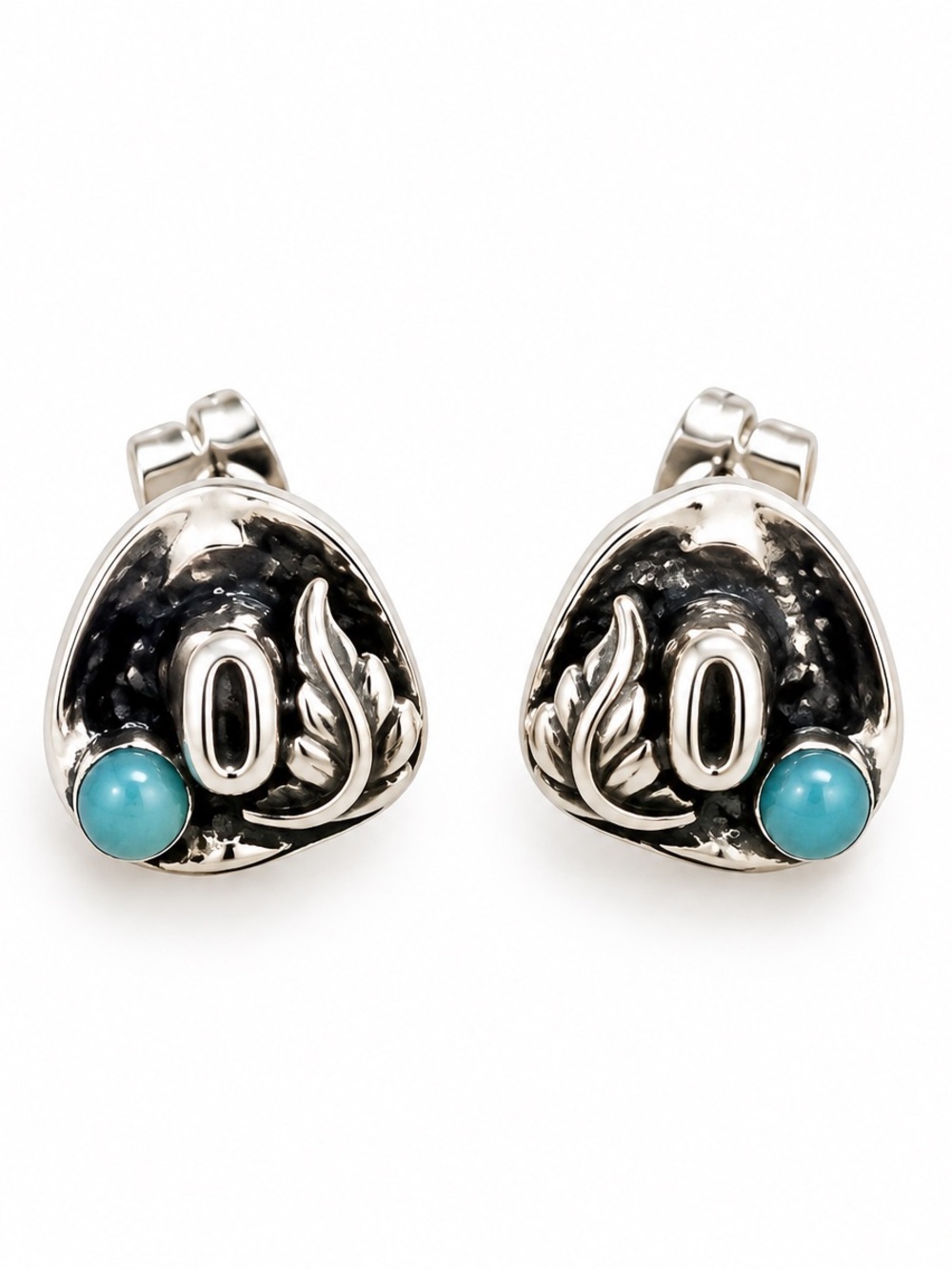 Sterling Silver Turquoise Accent Hat Earrings - Turquoise